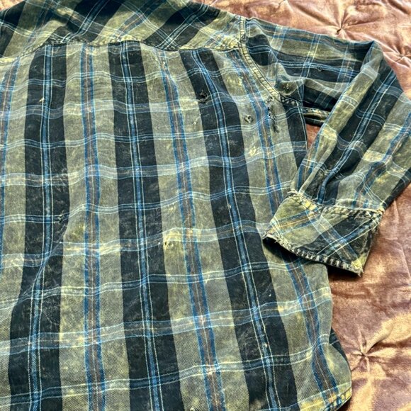 BDG Urban Outfitters Blue & Black Plaid Grunge Button Down Shirt – Distressed M - Picture 7 of 8